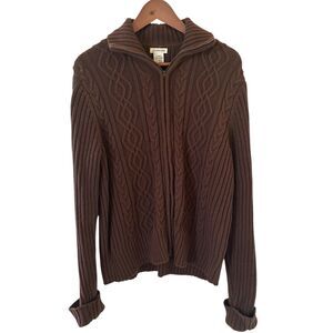 St Johns Bay Womens Cable Knit Sweater Preppy Coastal Size XL Brown Capsule Cozy